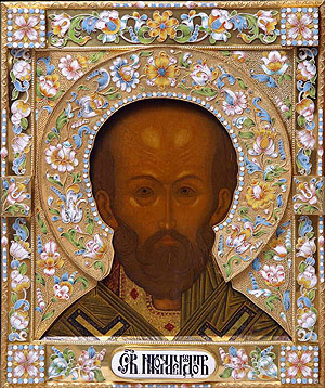Св. Николай. Икона XVIII в. в окладе современной работы